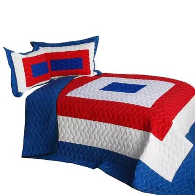 Geometric Patchwork Vermicelli Quilted Quilt Set 3 pc Reversible Lightweight Bedding Ensemble