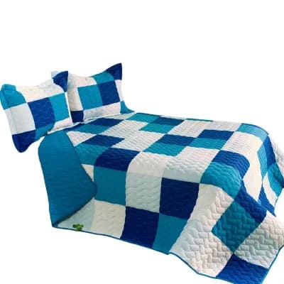 3 pc Vermicelli Quilted Patchwork Quilt Set Reversible Lightweight Bedding Set for Home or Dorm