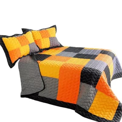 Reversible Patchwork Quilt Set 3 pc Vermicelli Stitching Lightweight Bedspread Set