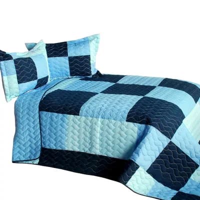 Patchwork Plaid Quilt Set 3 pc Vermicelli Quilted Reversible All Season Bedding Collection