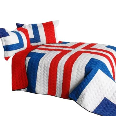 Reversible Geometric Quilt Set with Shams 3 pc Patchwork Stitching Lightweight Bedspread