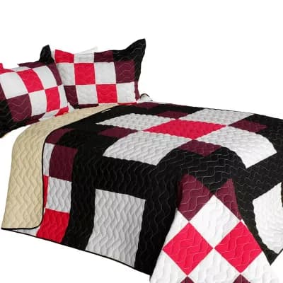 3 pc Patchwork Set Reversible Vermicelli Bedding With Shams
