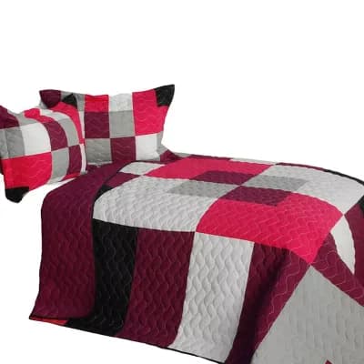 3 pc Handmade Vermicelli Quilted Patchwork Bedding Set With Geometric Design