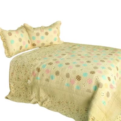 3 pc Polka Dots Print Quilt Set with Shams Vermicelli Quilted Bedding Set Cotton