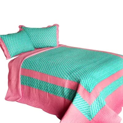 3 pc Geometric Printed Quilt Bedding Set Vermicelli Stitch Quilted Bedspread with Shams