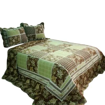 Patchwork Floral Quilt Set 3 pc Cotton Reversible Quilted Bedspread Set