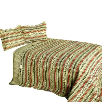 3 pc Horizontal Lines Quilt Bedding Set Vermicelli Stitch Quilted Bedspread with Shams
