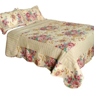 Lightweight Quilt Set Full Queen Floral Bedspread with Shams 3 pc Bedding