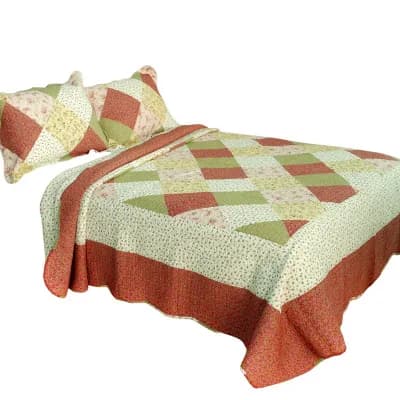 Floral Patchwork Quilt Set Full Queen 3 pc Cotton Bedspread with Matching Shams