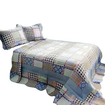 3 pc Reversible Cotton Vermicelli Printed Quilt Set with Coordinated Shams