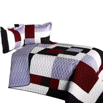 3 pc Patchwork Vermicelli Quilt Set with Coordinated Shams Bedroom Bedding