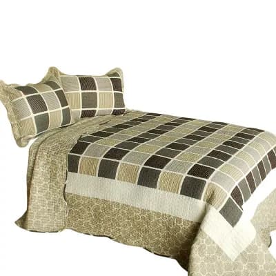 Full Queen Quilt Set 3 pc Cotton Reversible Bedspread Set with Matching Shams