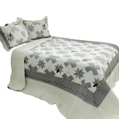 Reversible Cotton Quilt Bedding Set 3 pc Patchwork Design with Two Shams