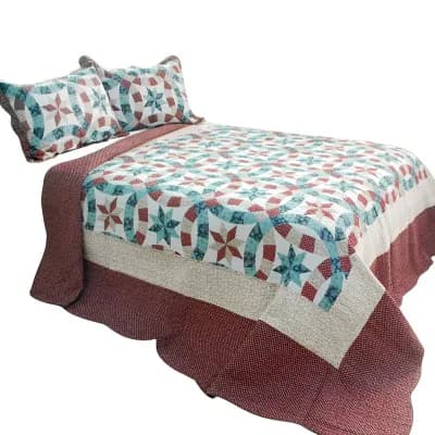 3 pc Reversible Quilt Set Cotton Patchwork Bedding Set with Coordinated Shams