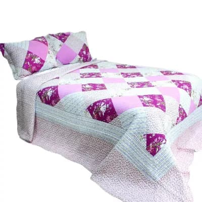 Cotton Quilt Set 3 pc Reversible Patchwork Bedding Set with Matching Shams