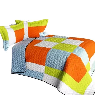 3 pc Quilt Set Decorative Patchwork Bedding With Matching Shams
