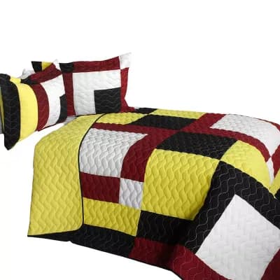 3 pc Patchwork Bedding Set TC Fabric Quilted Stitch Bed Ensemble