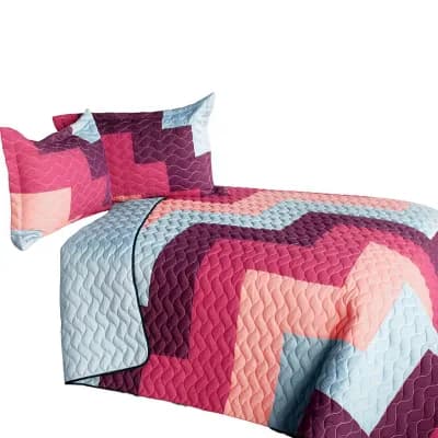 3 pc Quilted Patchwork Bedspread Set Reversible Coverlet Matching Pillow Covers