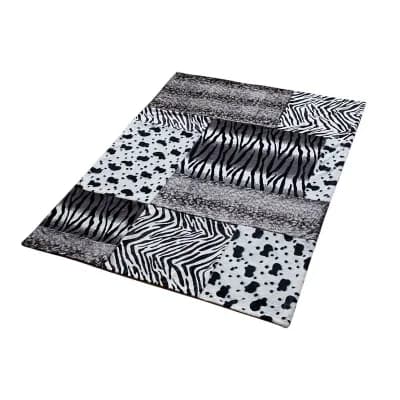 Animal Print Patchwork Throw Blanket with Leather Style Edge Finish for Everyday