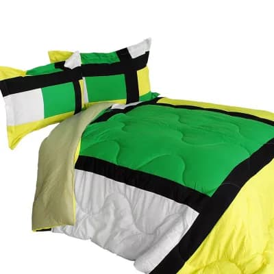 Patchwork Comforter Set with 2 Shams, Reversible Quilted Microfiber Bedding