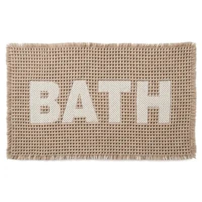 Waffle Bath Mat, Boho Bathroom Rugs Non Slip Super Absorbent Quick Dry Farmhouse Mat 24"x17"
