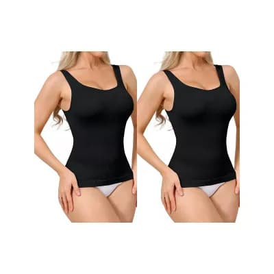 2 Packs Womens Ribbed Tank Tops Square Neck Shapewear Tummy Control Compression Camisole Bodyshaper