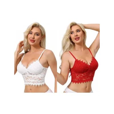 2 Packs Women's Lace Camisole Plunge Sheer Sleeveless Strap Tank See Through Mesh Back with Thin Cup