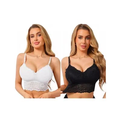 2 Packs Women's Lace V Neck Wireless Camisole Adjustable Spaghetti Straps Padded Triangle Bras