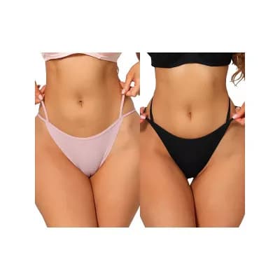 2 Packs Women's Low Waisted String Underwear High Cut Ice Slik Briefs Thongs