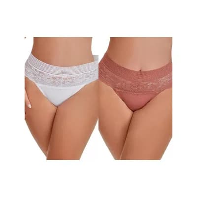 2 Packs Women's Lace High Cut Briefs Full Coverage High Waisted Lace Underpants