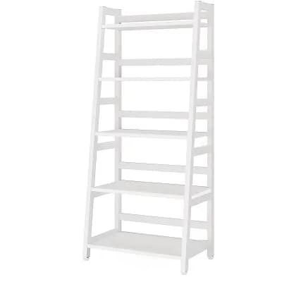 5 tier Ladder Bookshelf with Metal Frame, Wood Shelves Storage Rack for Living Room, Bedroom