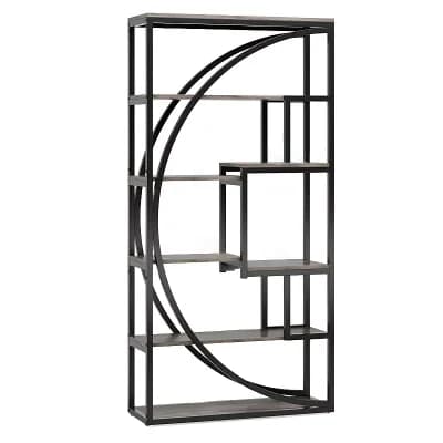 Tall Geometric Bookshelf with Metal Frame, 6 tier Open Storage Shelf for Living Room or Office