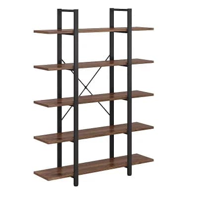 5 Shelf Industrial Bookcase Open Storage Shelving Unit with Steel Frame for Living Room or Office