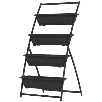 4 tier Vertical Garden Planter with Stackable Pots Steel Frame Herb Flower Planter for Balcony Patio