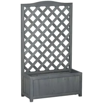 Fir Wood Raised Garden Planter with Trellis, Outdoor Planter Box for Vegetables, Flowers and Vines