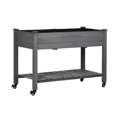 Rolling Wooden Raised Garden Bed with Drainage Holes and Bottom Shelf for Patio or Backyard