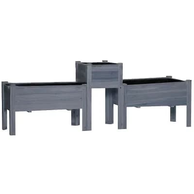 Raised Wooden Garden Planter Set with 3 Boxes, Elevated Patio Planters for Herbs, Flowers