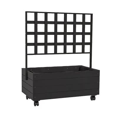 Rolling Outdoor Garden Planter with Trellis, Wood Elevated Planter Box for Patio, Porch or Balcony