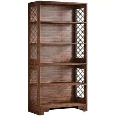 6 tier Bookshelf with X Side Design Narrow Freestanding Bookcase MDF