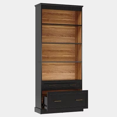 5 Shelf Freestanding Bookcase With Drawers And Open Shelves For Living Room And Office Storage