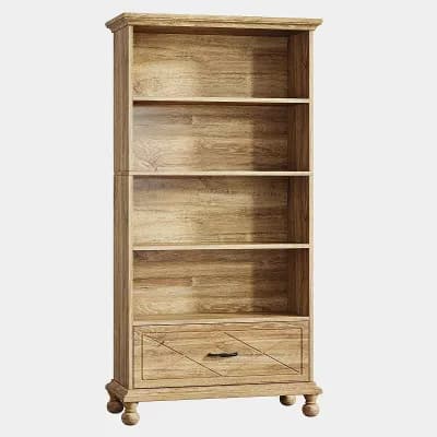 5 Shelf Vertical Bookcase With Drawer And Open Storage For Home Office And Living Room