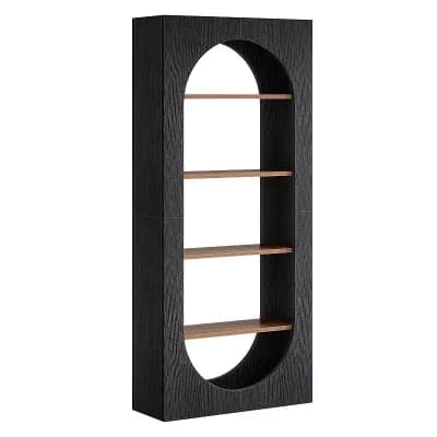 5 Shelf Arched Bookcase With Open Shelves For Living Room And Home Office Storage