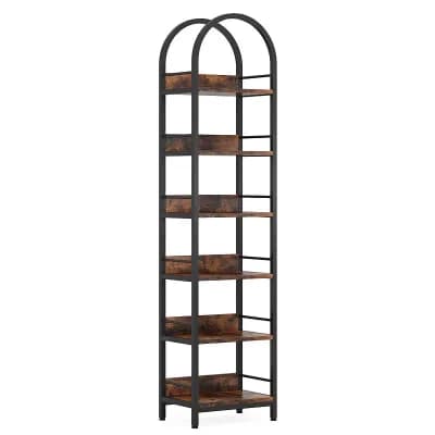6 tier Corner Storage Bookshelf With Arched Top And Adjustable Feet For Stable Placement