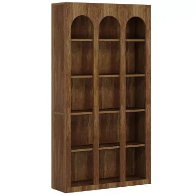 5 tier Wood Display Bookcase With Arched Design For Books Decor And Home Organization