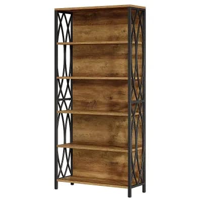 6 tier Tall Bookcase with Metal Frame and Open Storage Shelves for Kitchen, or Living Room Use