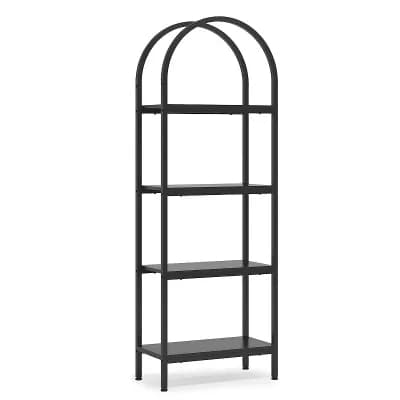 Narrow Bookcase with Metal Frame, Open Shelves Storage for Small Spaces
