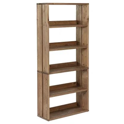 5 tier Tall Bookshelf, Farmhouse Style Solid Wood Storage Rack for Home Organization