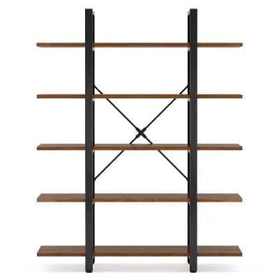 5 tier Tall Bookshelf, Metal Frame Open Storage Shelf for Living Room or Office