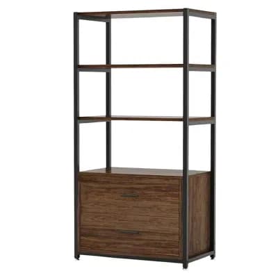 4 tier Bookshelf with Drawers, Metal Frame Storage Shelf for Home Office or Bedroom