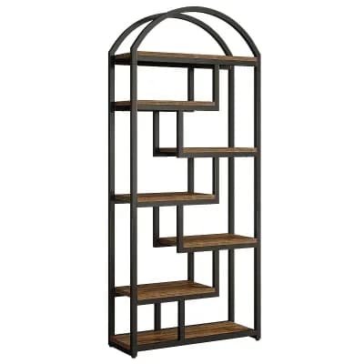 Tall Arched Bookcase Narrow 7 tier Display Shelf for Living Room